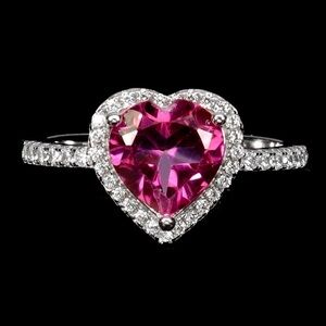 Genuine Heart-Shaped 8mm Pink Topaz in 925 Sterling Silver Ring size 7